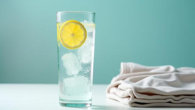 A refreshing glass of water with lemon slices next to active wear, emphasizing daily hydration for an active lifestyle.
